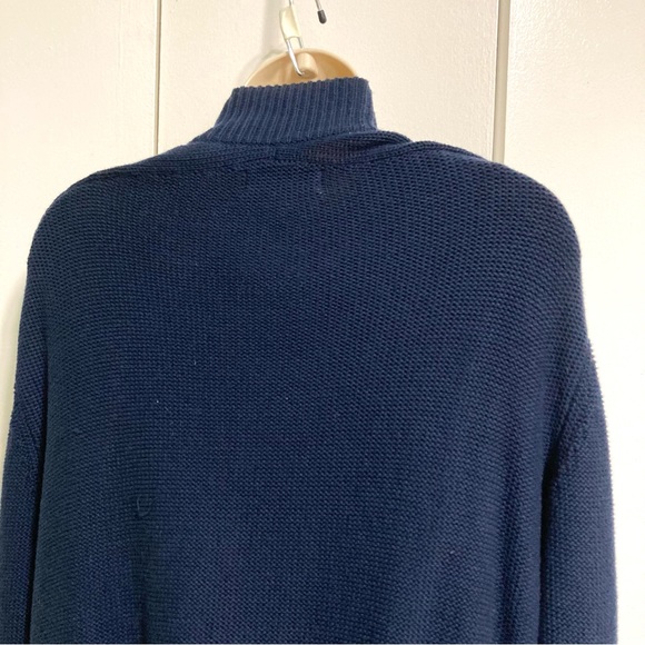Grandpa Slouchy Cardigan Sweater John Bartlett Navy Blue Cotton  Patched Elbows - Picture 11 of 15
